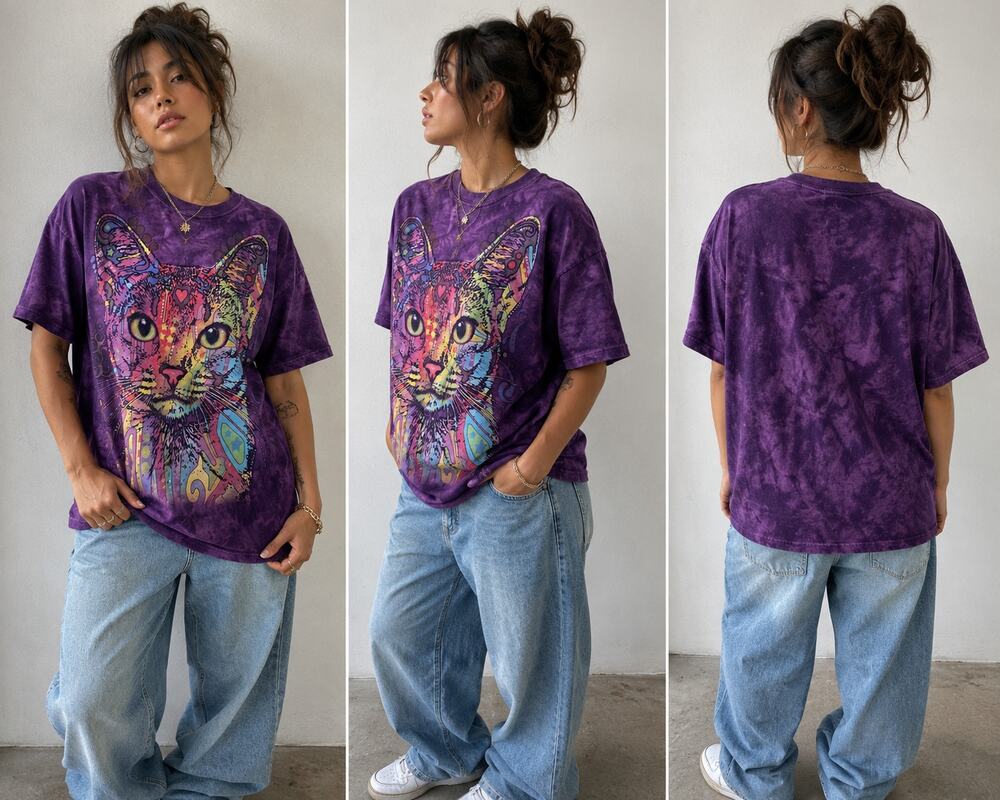 The Mountain Psychedelic Cat Tie Dye T Shirt XL Purple USA Graphic Animal Art